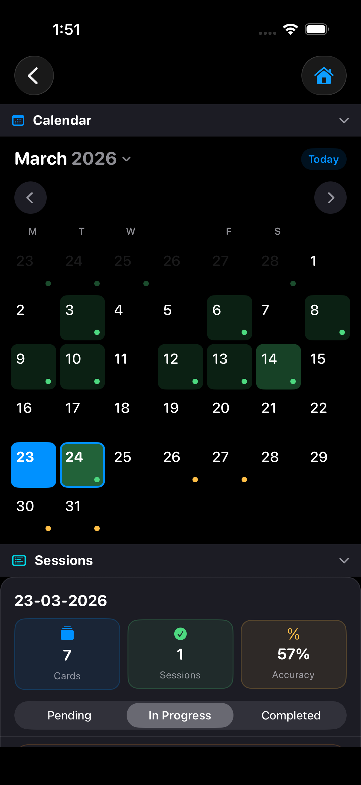 Calendar screen